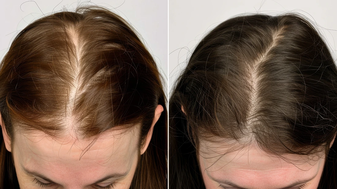 portrait 25yearold womans before after hair growth treatment results high angle dark hai 1